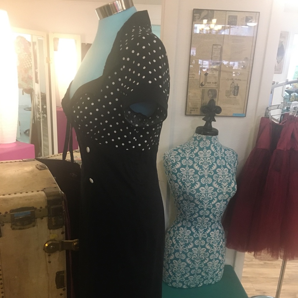 ⚫️⚪️Dottie Pin Up Pencil Dress Black⚪️⚫️ - Picture 11 of 11
